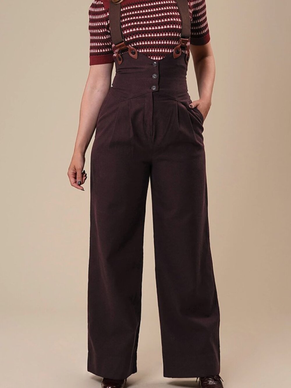Emmy Design Wool Miss-Fancy-Pants wide leg wool trousers with suspenders
